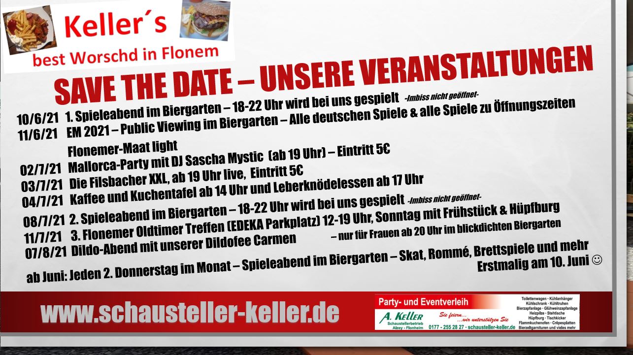 save the date Keller's Veranstaltungen im Baumfeld